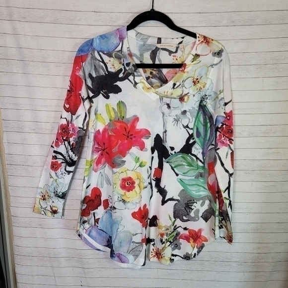 Soft Surroundings Fiore Floral V Neck Lightweight Sweater, sx XS - Picture 2 of 12